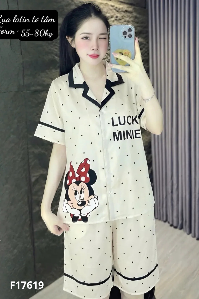 Set đồ ngủ lụa be chấm bi