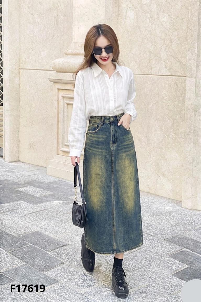 Chân váy jeans xanh bạc