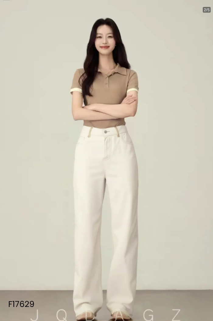 Quần jeans be túi nâu cắt gấu