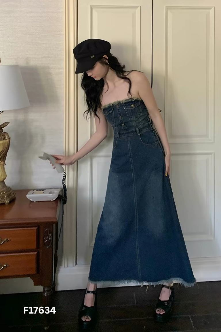 Váy cúp ngực jeans xanh