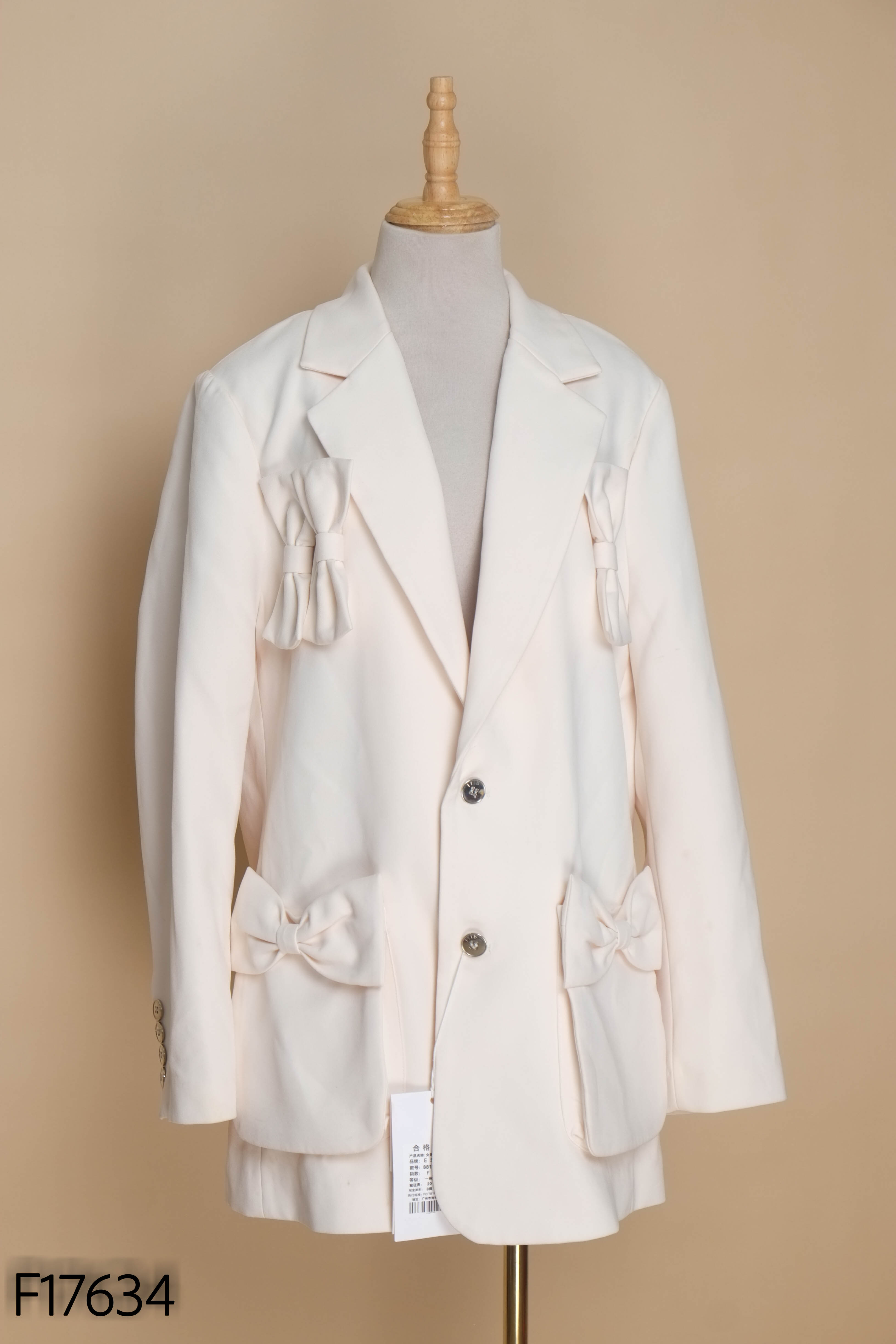 NEWTAG Áo blazer trắng kem phối nơ