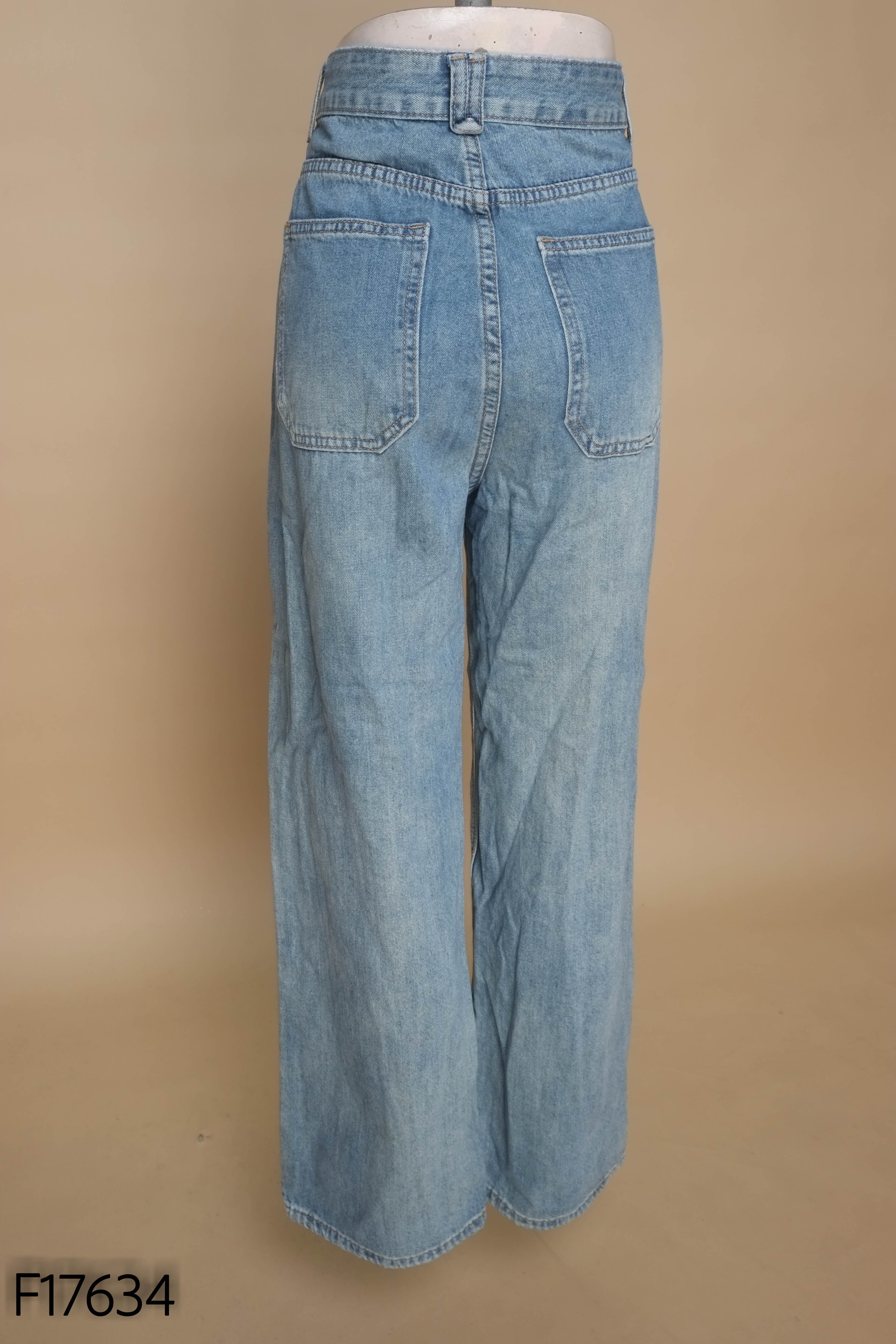 Quần jeans suông xanh trơn