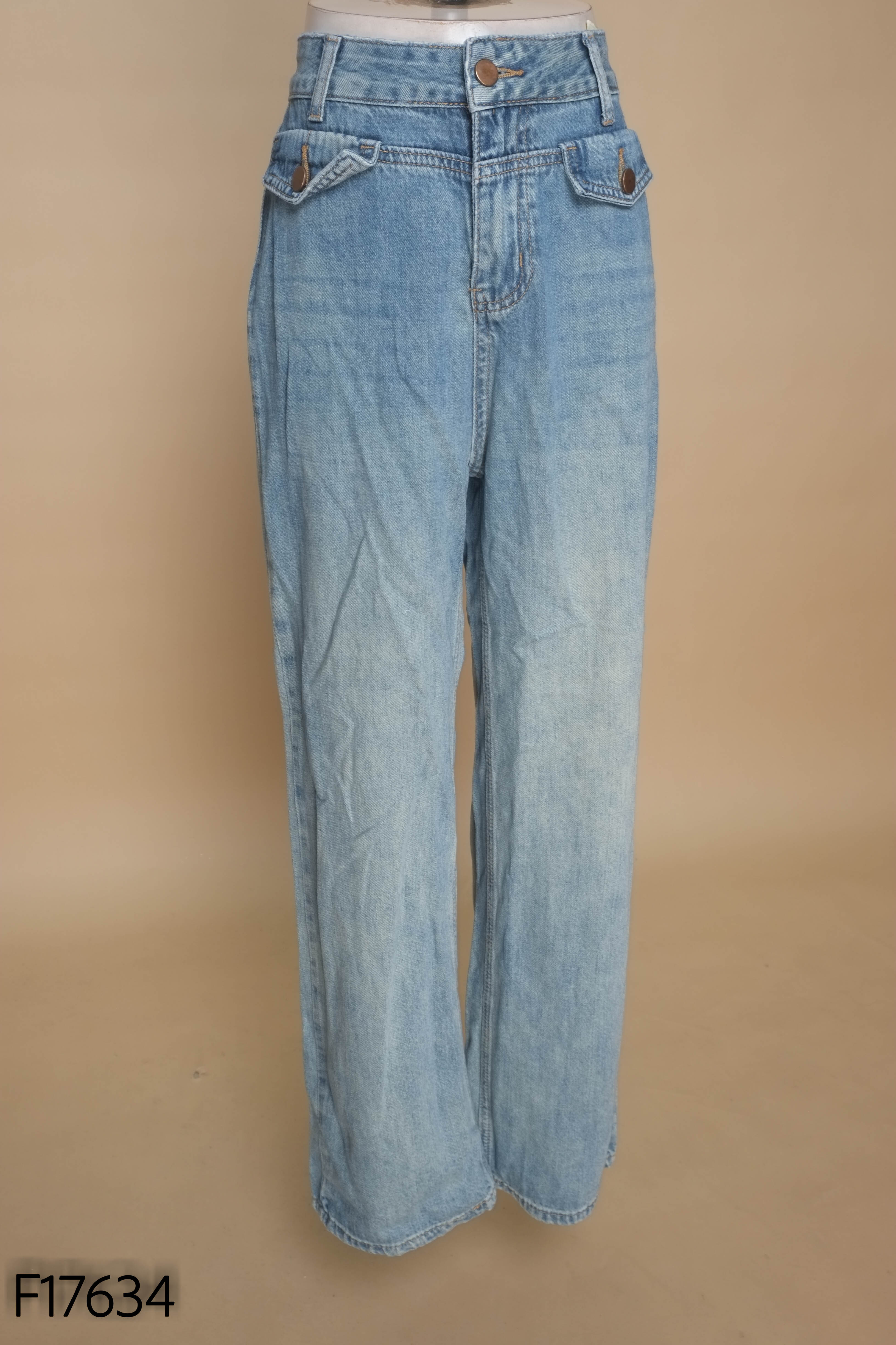 Quần jeans suông xanh trơn