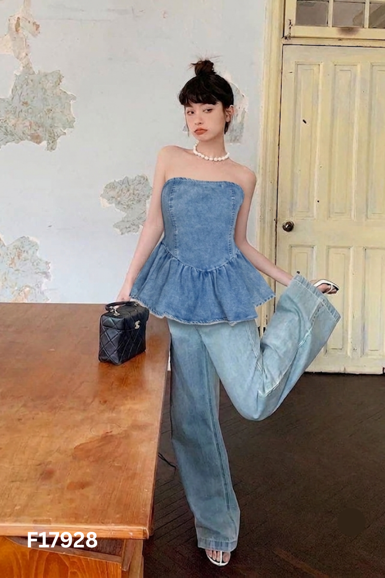 Áo quây jeans xanh trơn