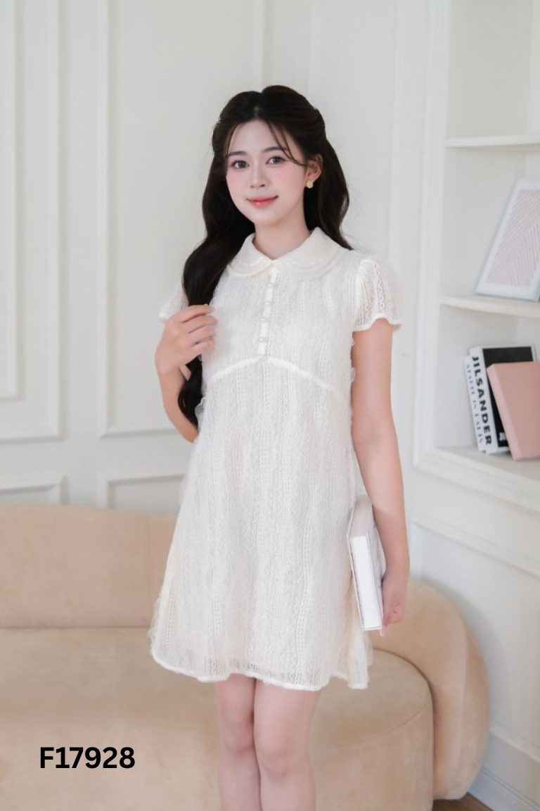 NEWTAG Váy ren trắng kem MINJI DESIGN BY H2 cổ sen (kèm lót)