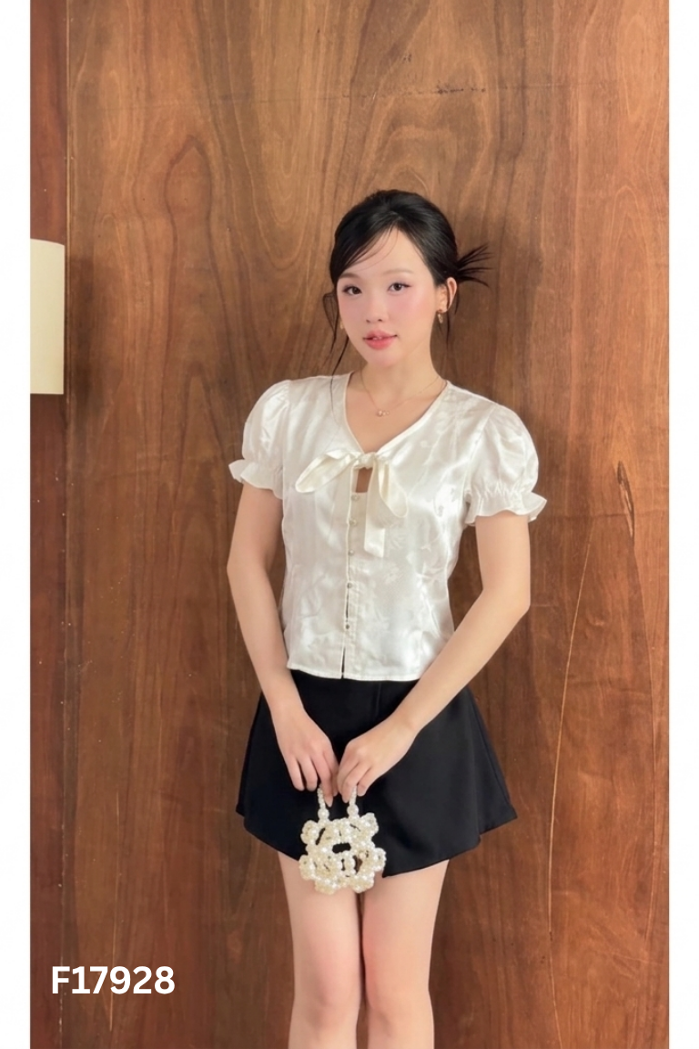 NEWTAG Áo lụa trắng WGWE buộc nơ