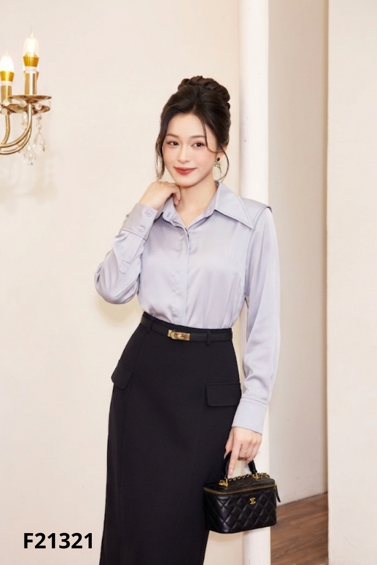 Áo sơ mi lụa xanh trơn