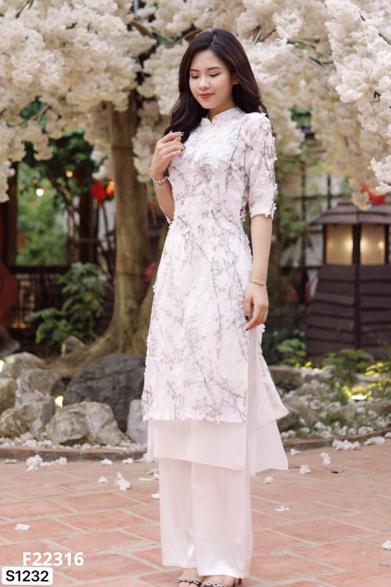 Set Áo dài be đính hoa + quần