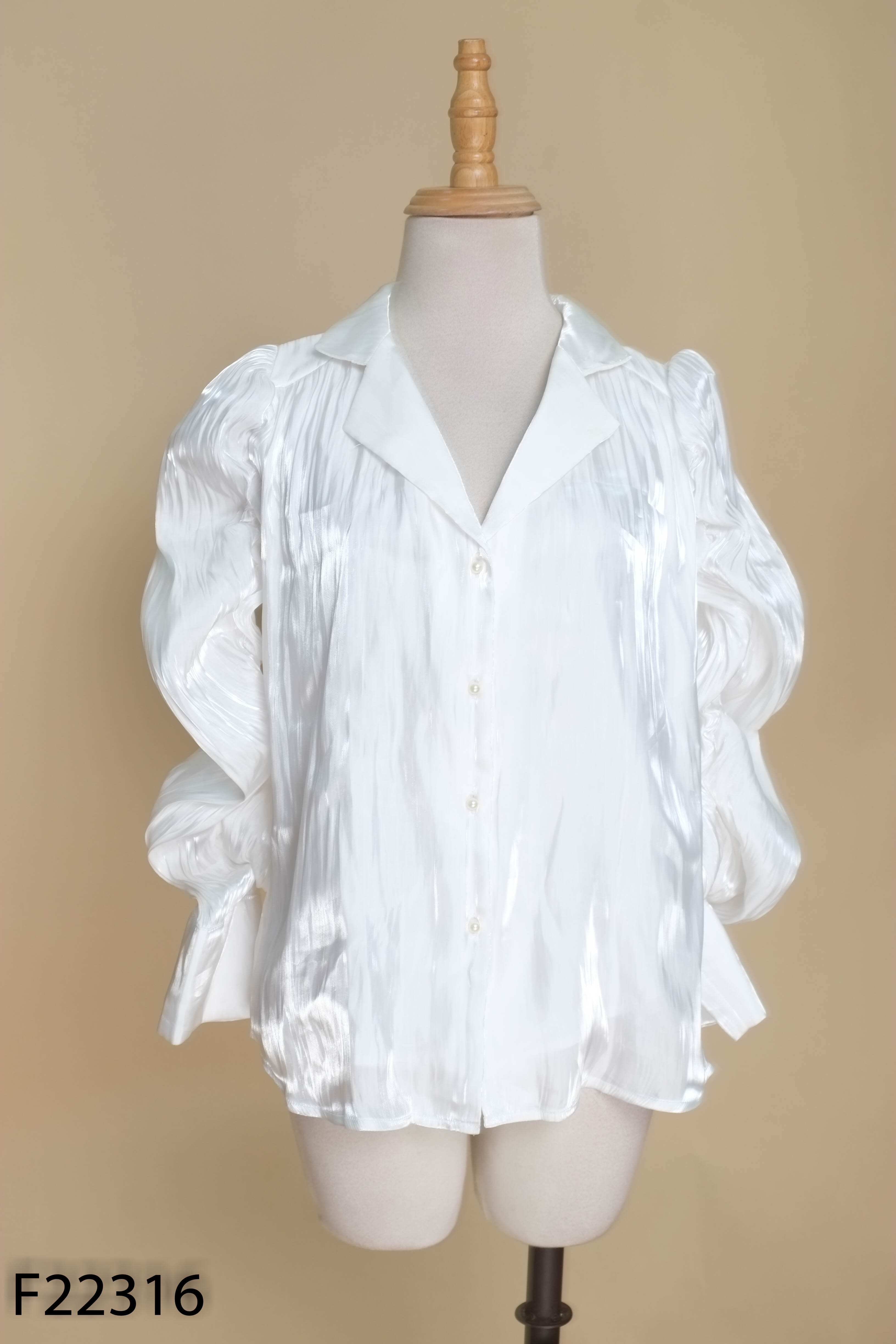 Áo organza I-QUEEN trắng tay chun
