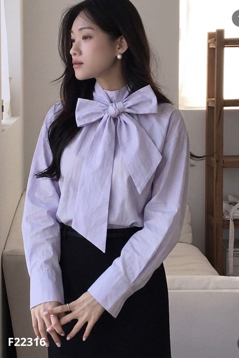 Áo thô tím buộc nơ
