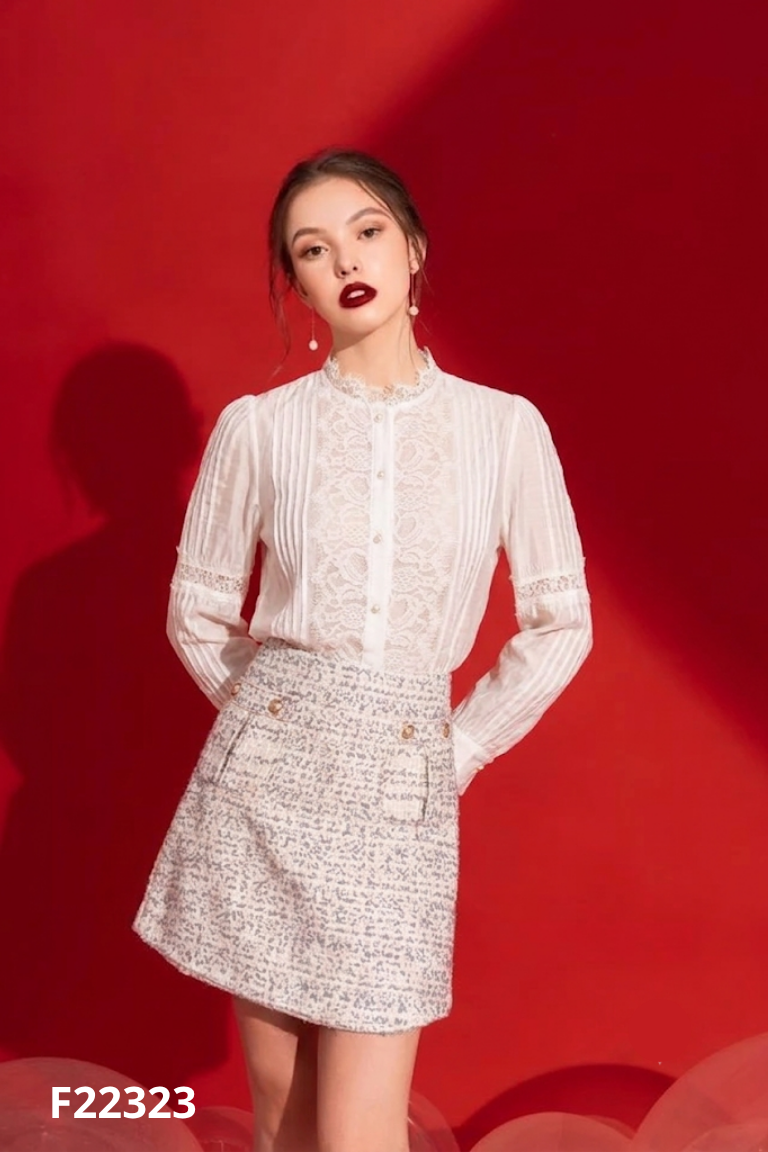 Áo trắng CEILIO phối ren