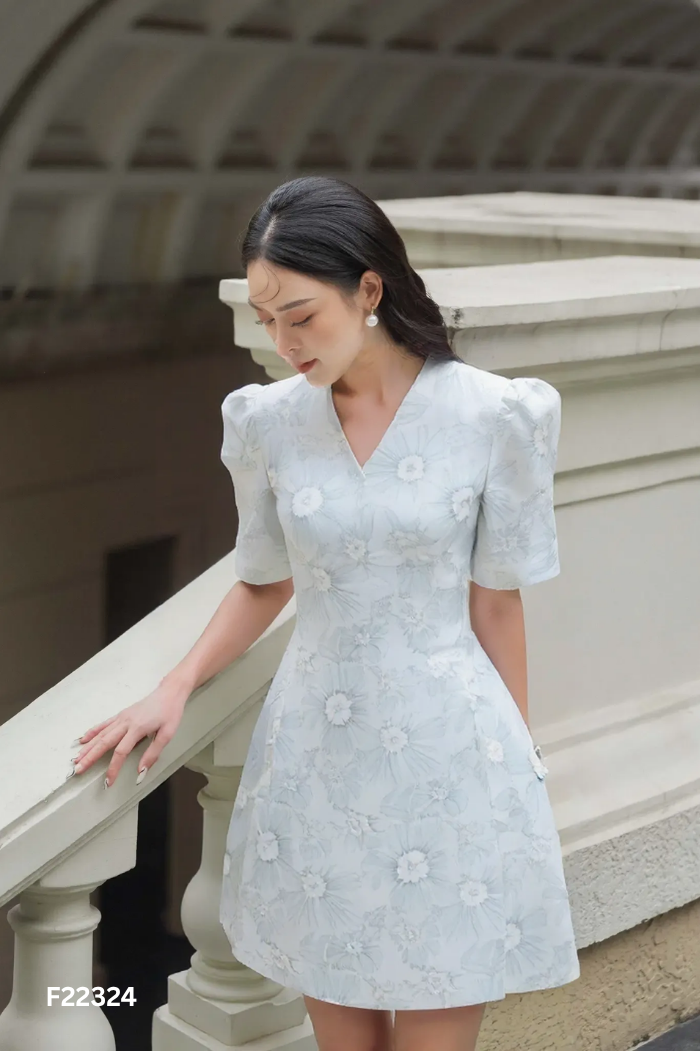 Váy trắng JM DESIGN vân hoa