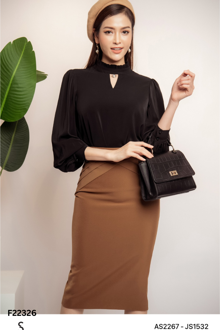 Chân váy SOHEE nâu gấp ly
