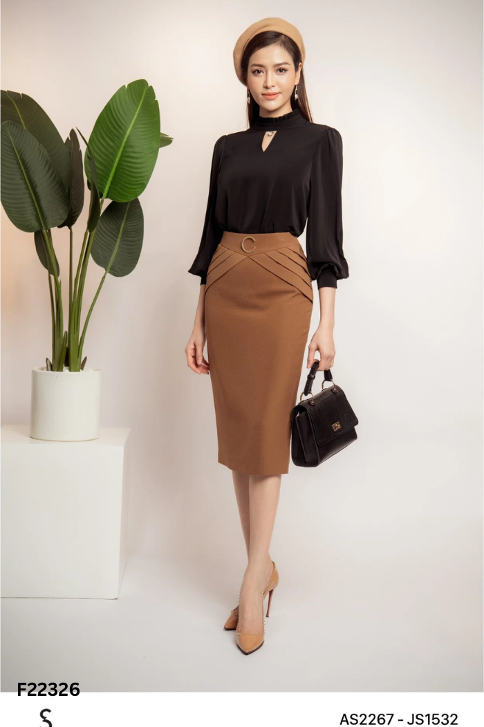 Chân váy SOHEE nâu gấp ly