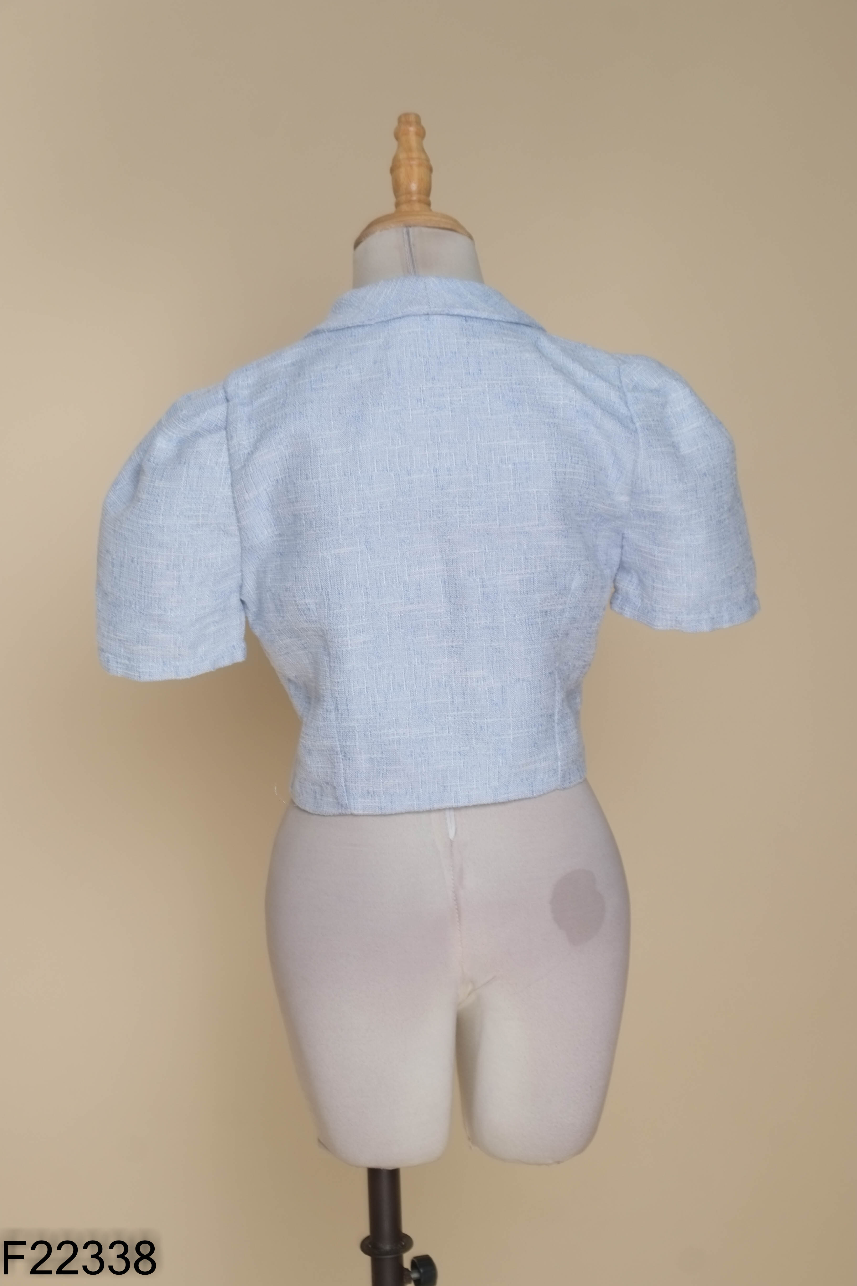 Áo dạ xanh cổ vest dáng ngắn