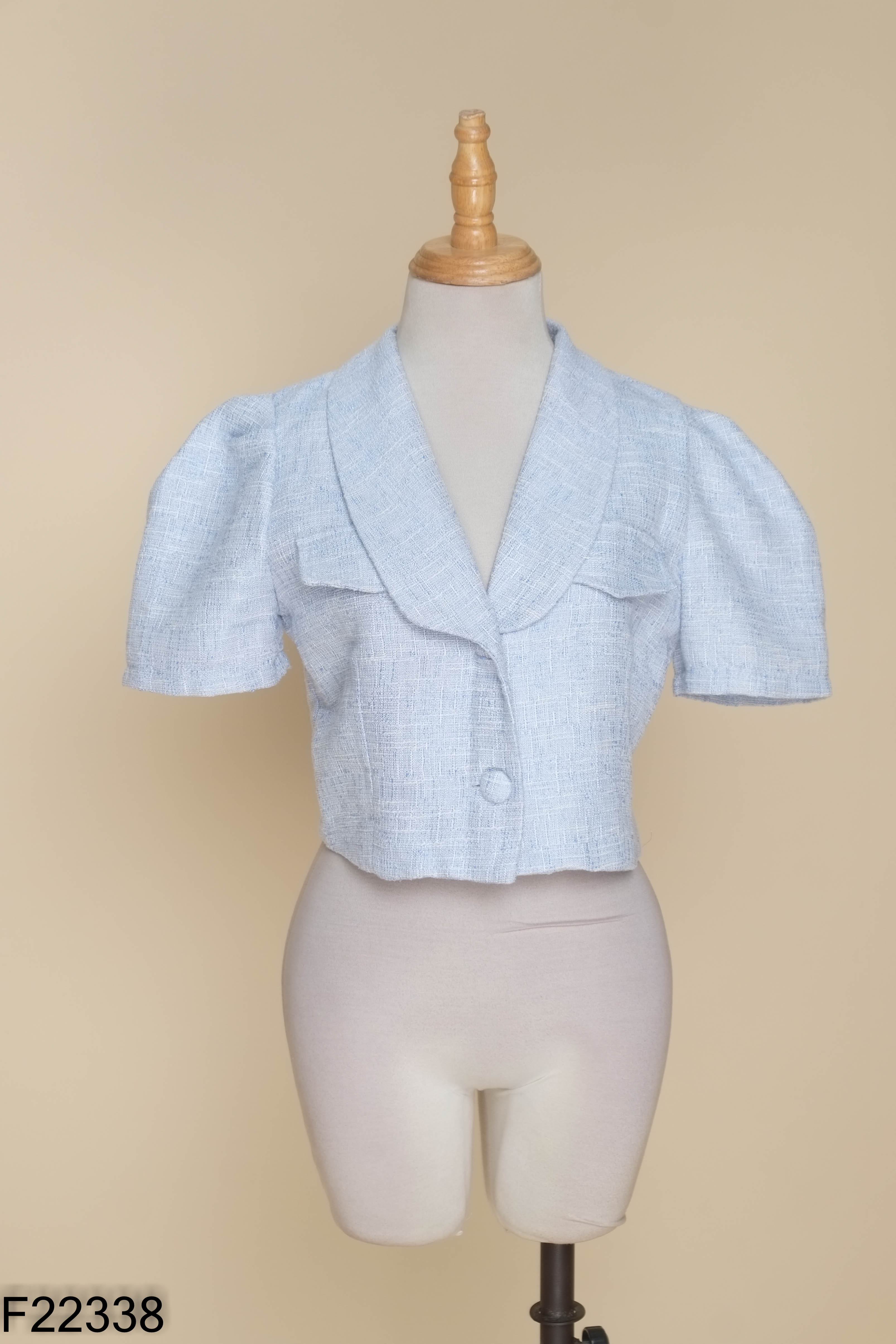 Áo dạ xanh cổ vest dáng ngắn