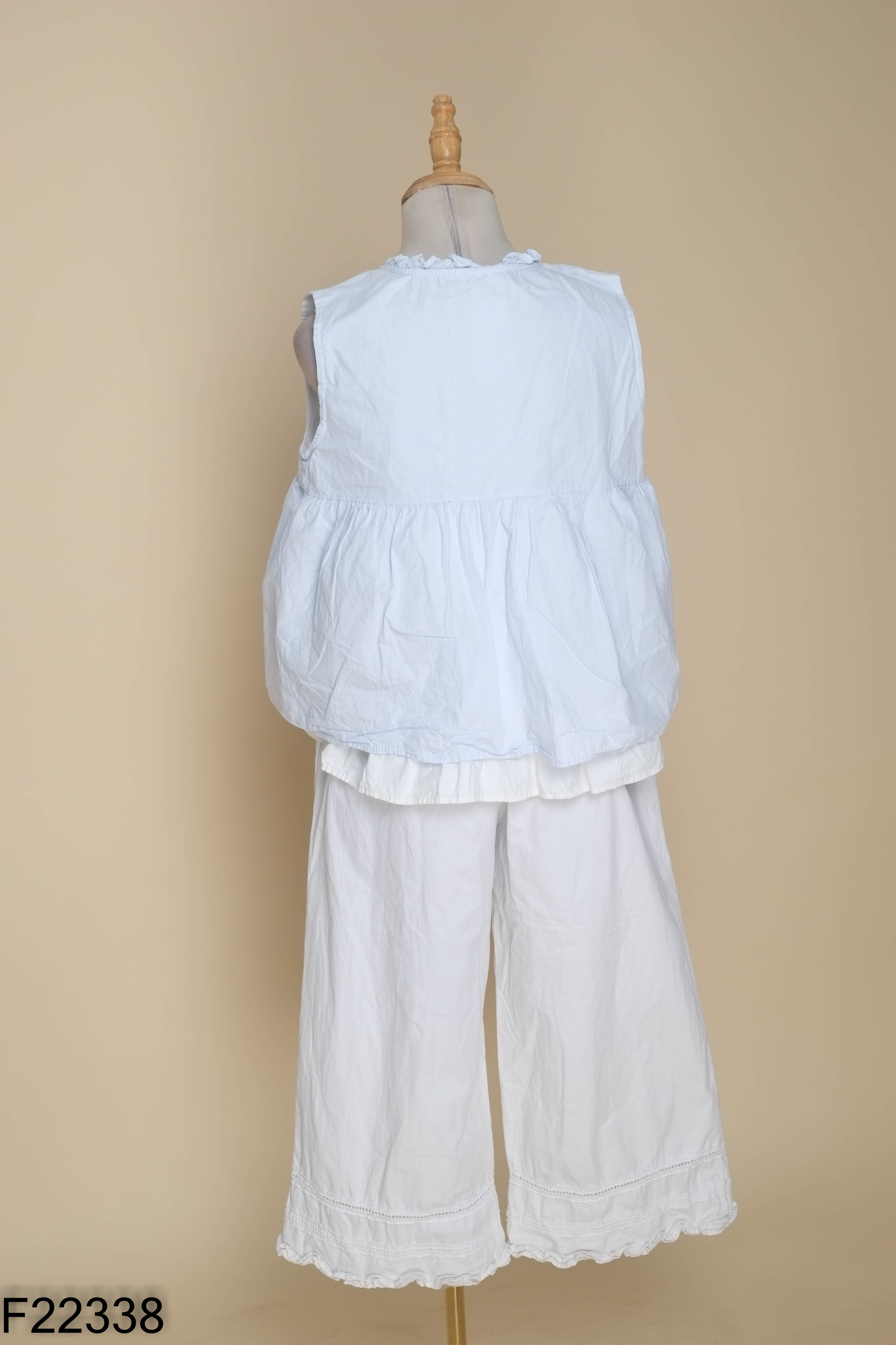 SET áo babydoll xanh mix trắng+ quần