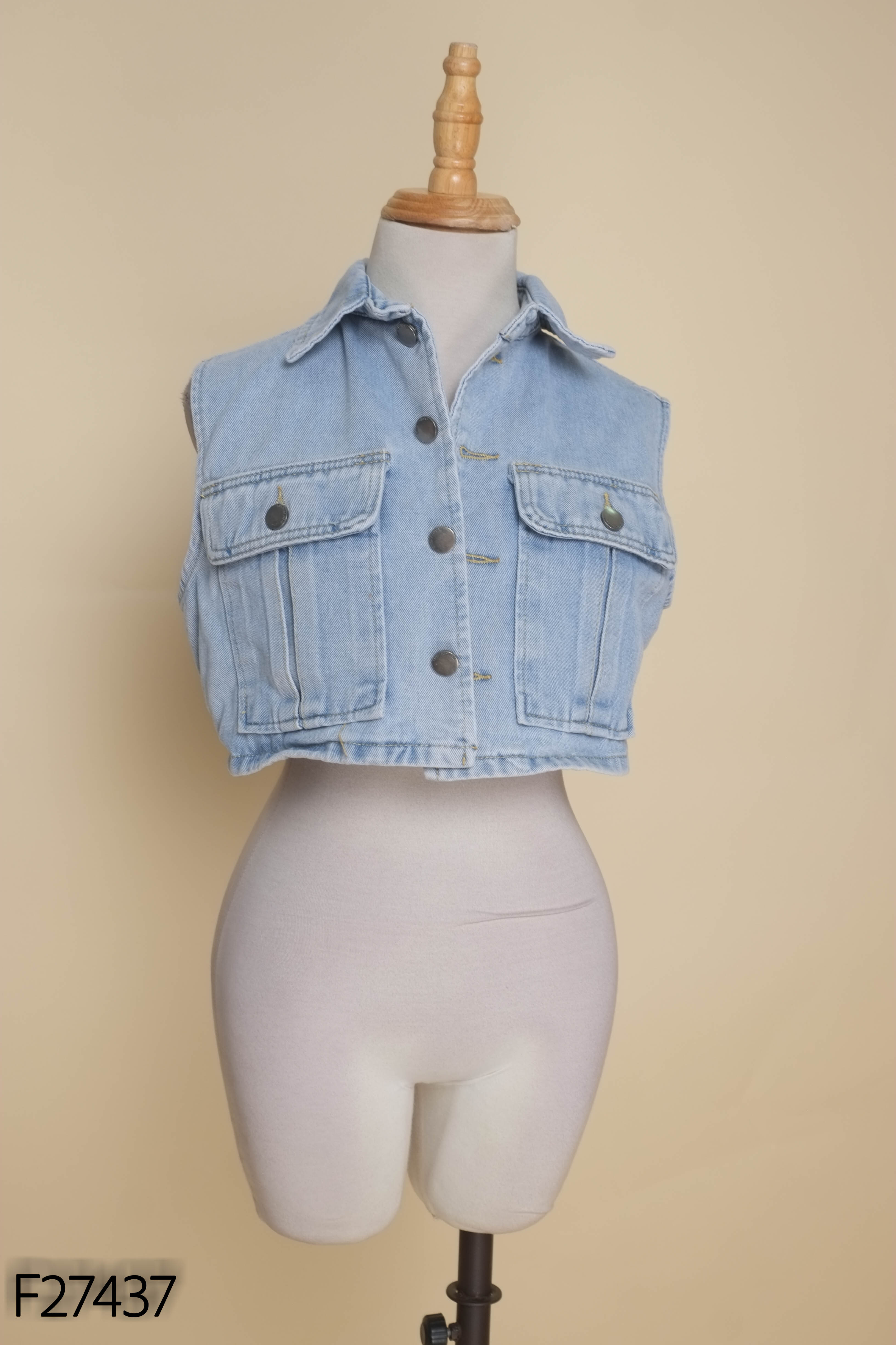 Áo gile jeans xanh