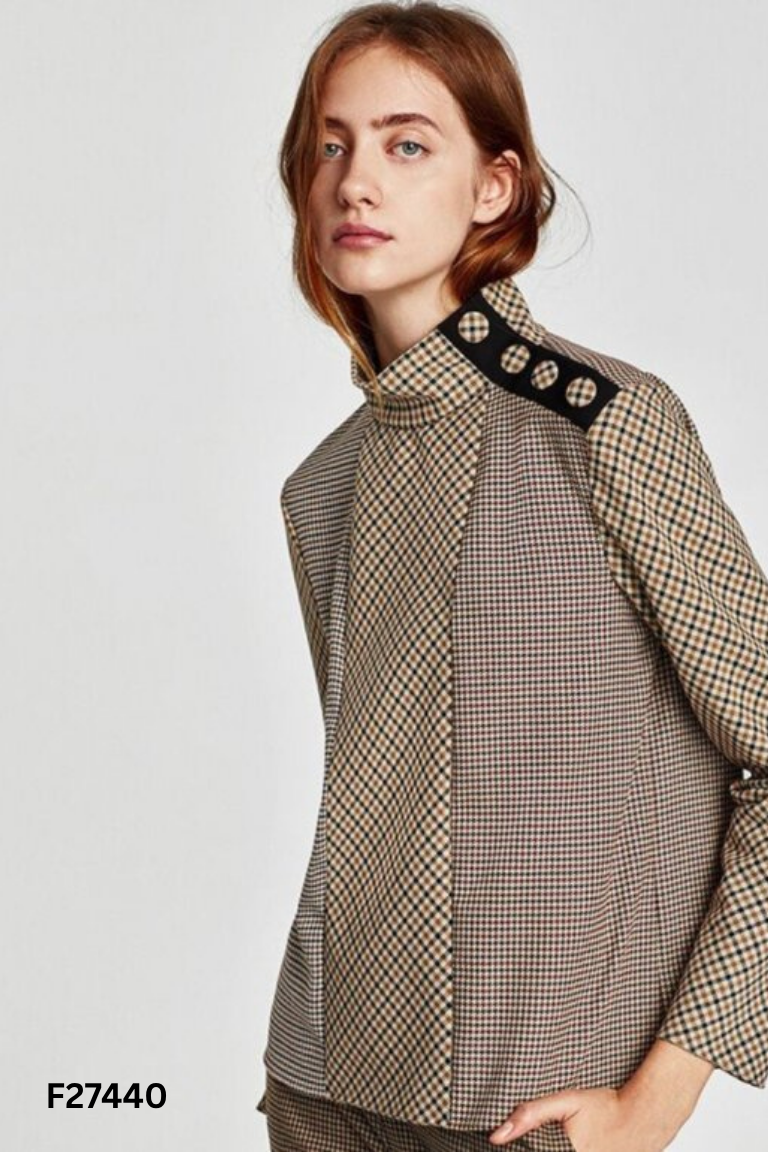 Áo nâu kẻ đen họa tiết ZARA