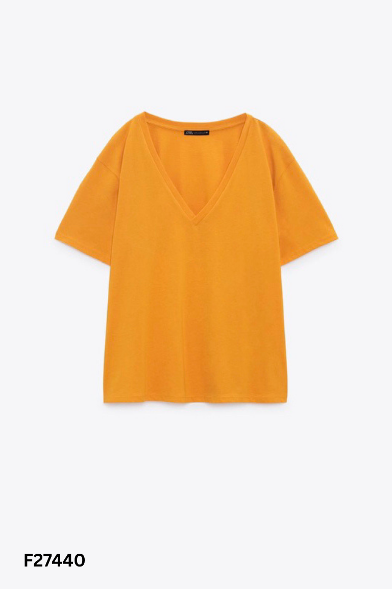 Áo thun cam ZARA trơn cổ tim