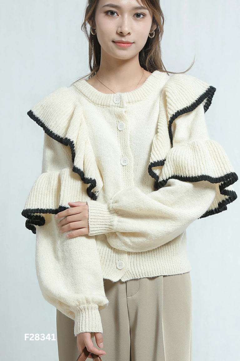 Cardigan len trắng bèo