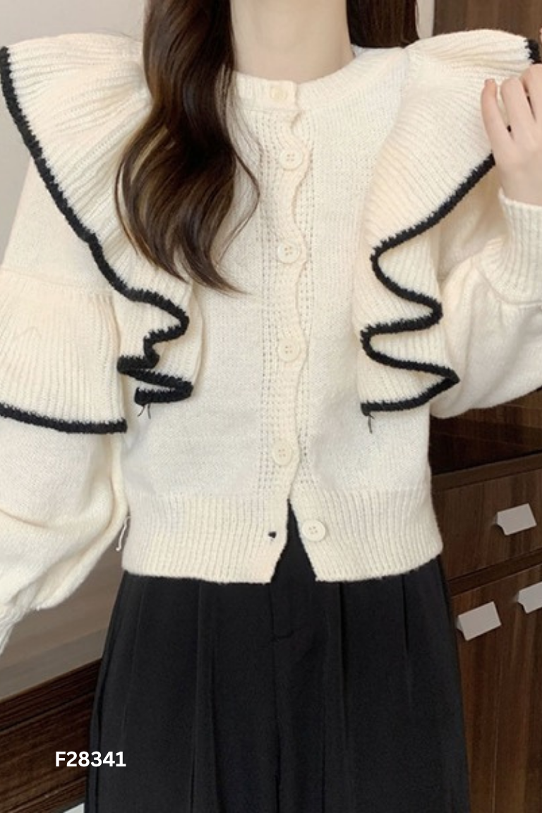 Cardigan len trắng bèo