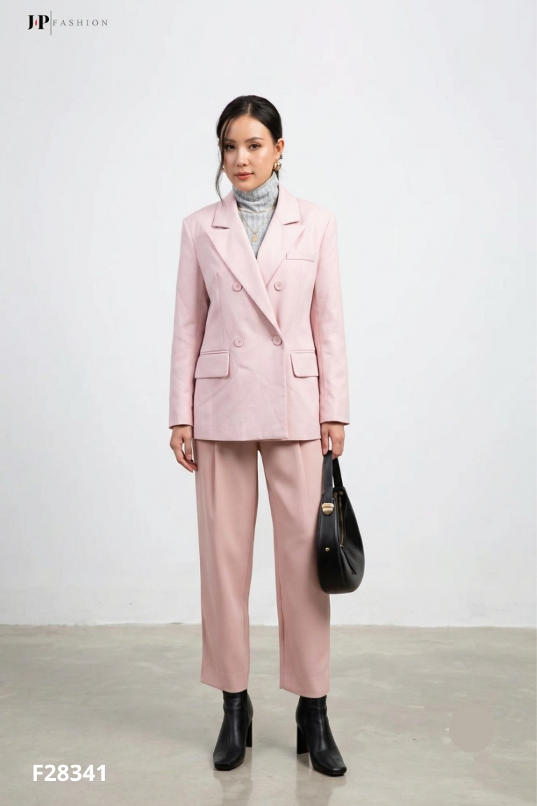 Áo blazer hồng trơn