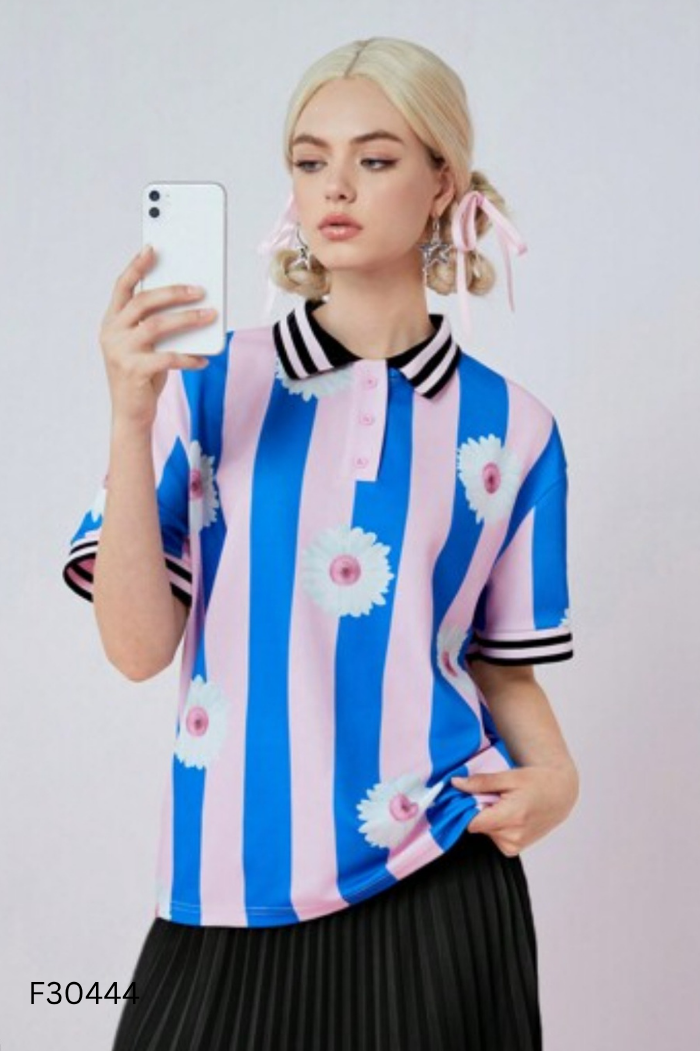 Áo SHEIN hồng phối sọc xanh