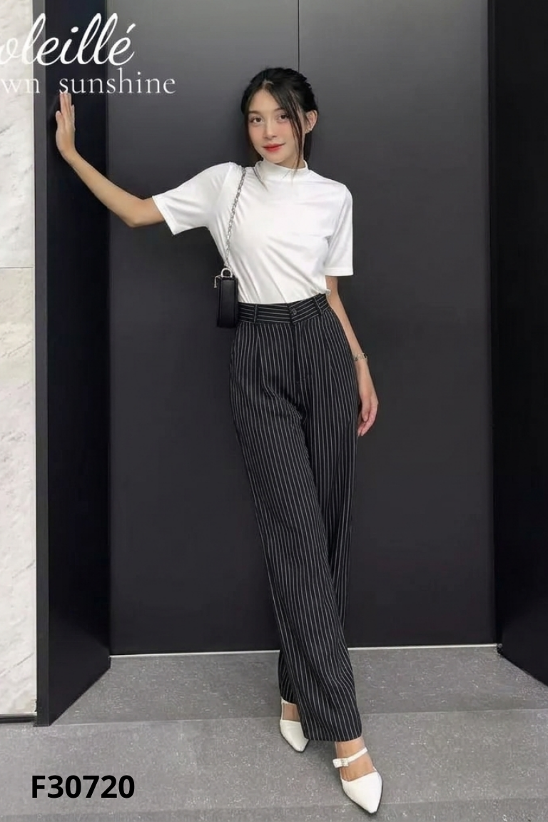 Quần dài đen kẻ trắng