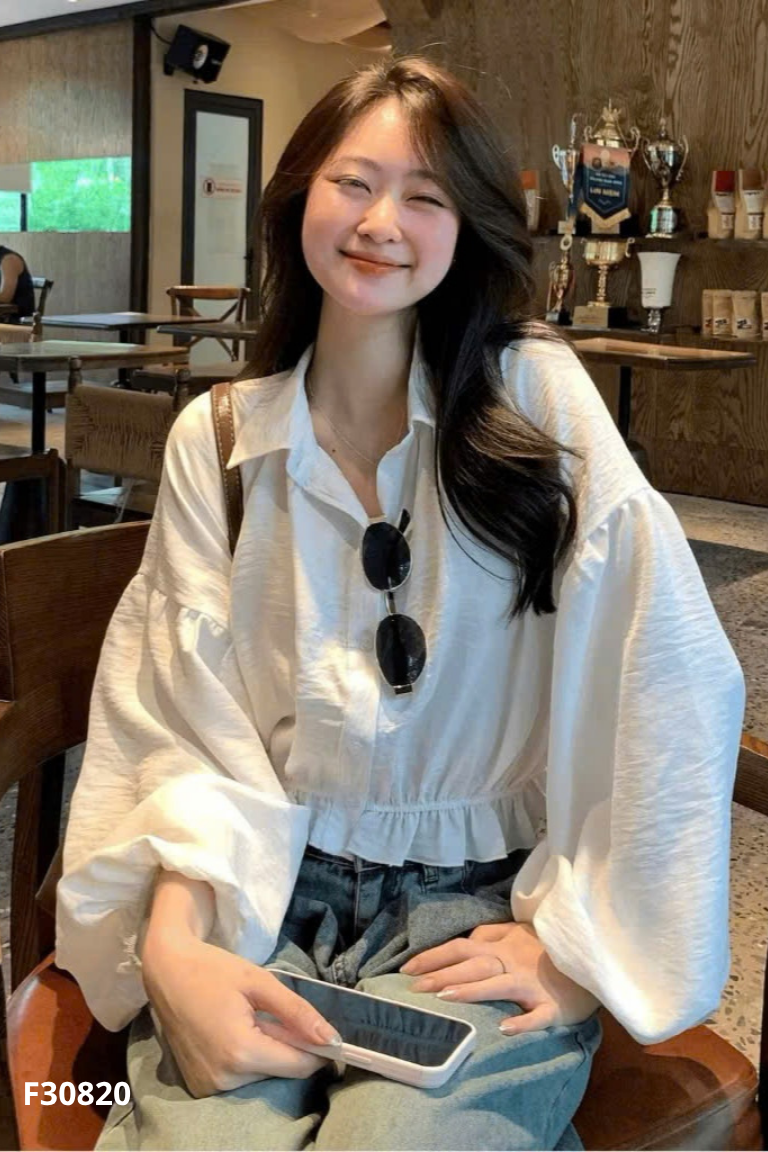 Áo sơ mi be dáng ngắn