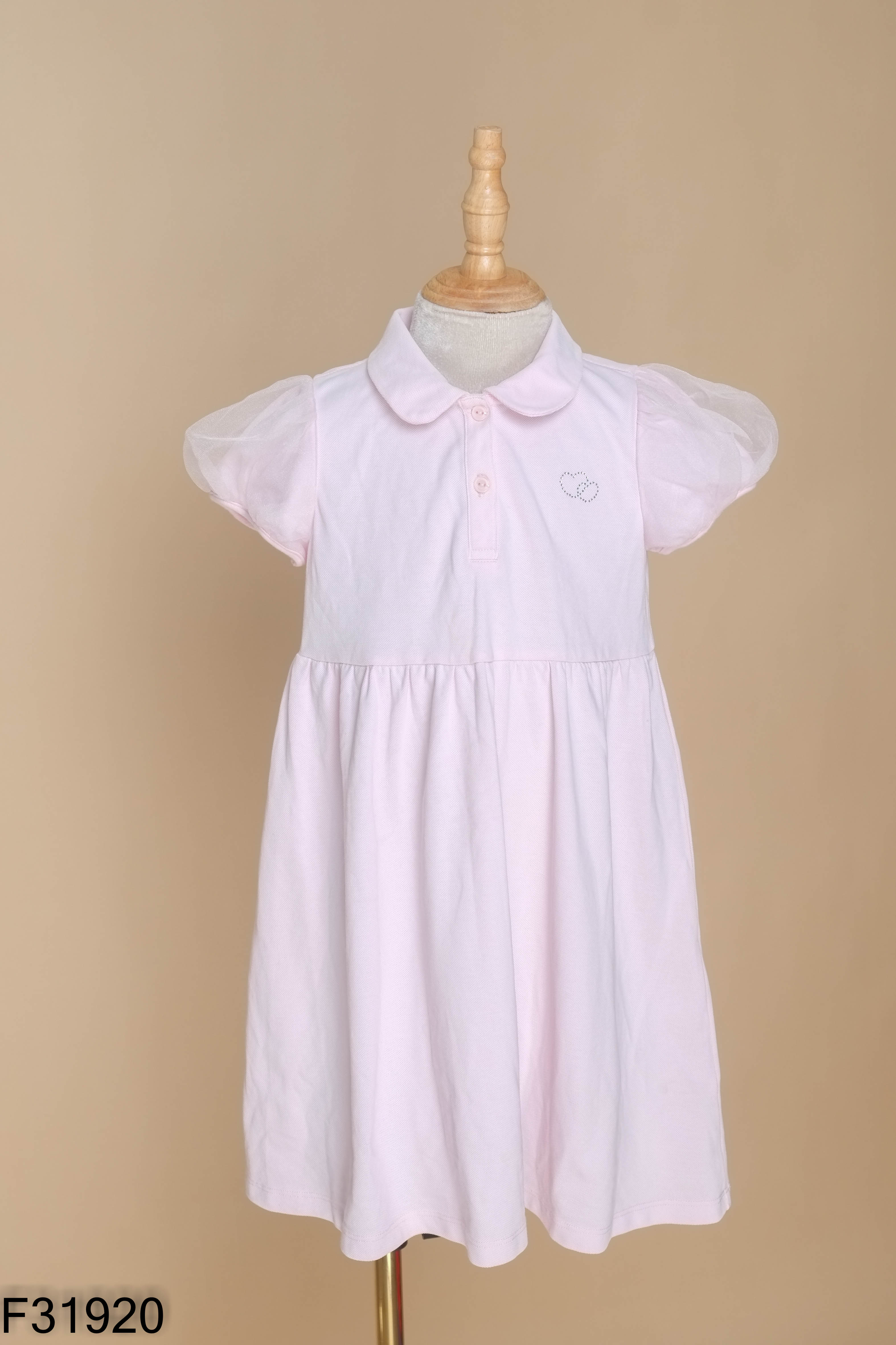 Váy polo hồng tay phối lưới KIDS