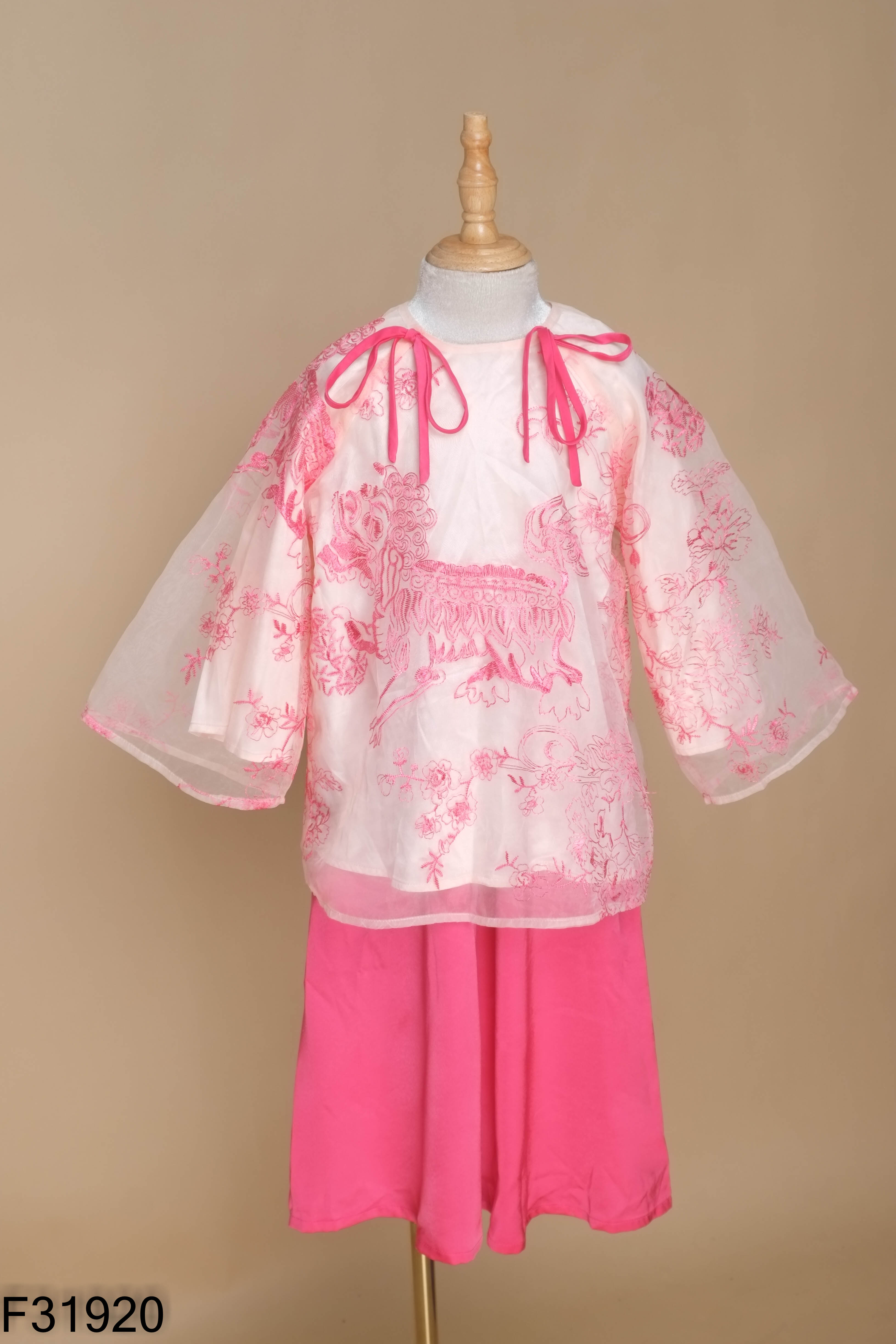 Set Áo voan hồng thêu họa tiết + quần KIDS