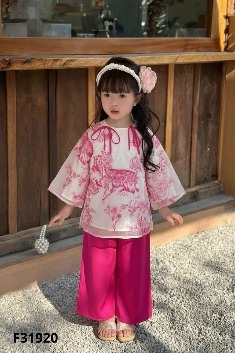 Set Áo voan hồng thêu họa tiết + quần KIDS