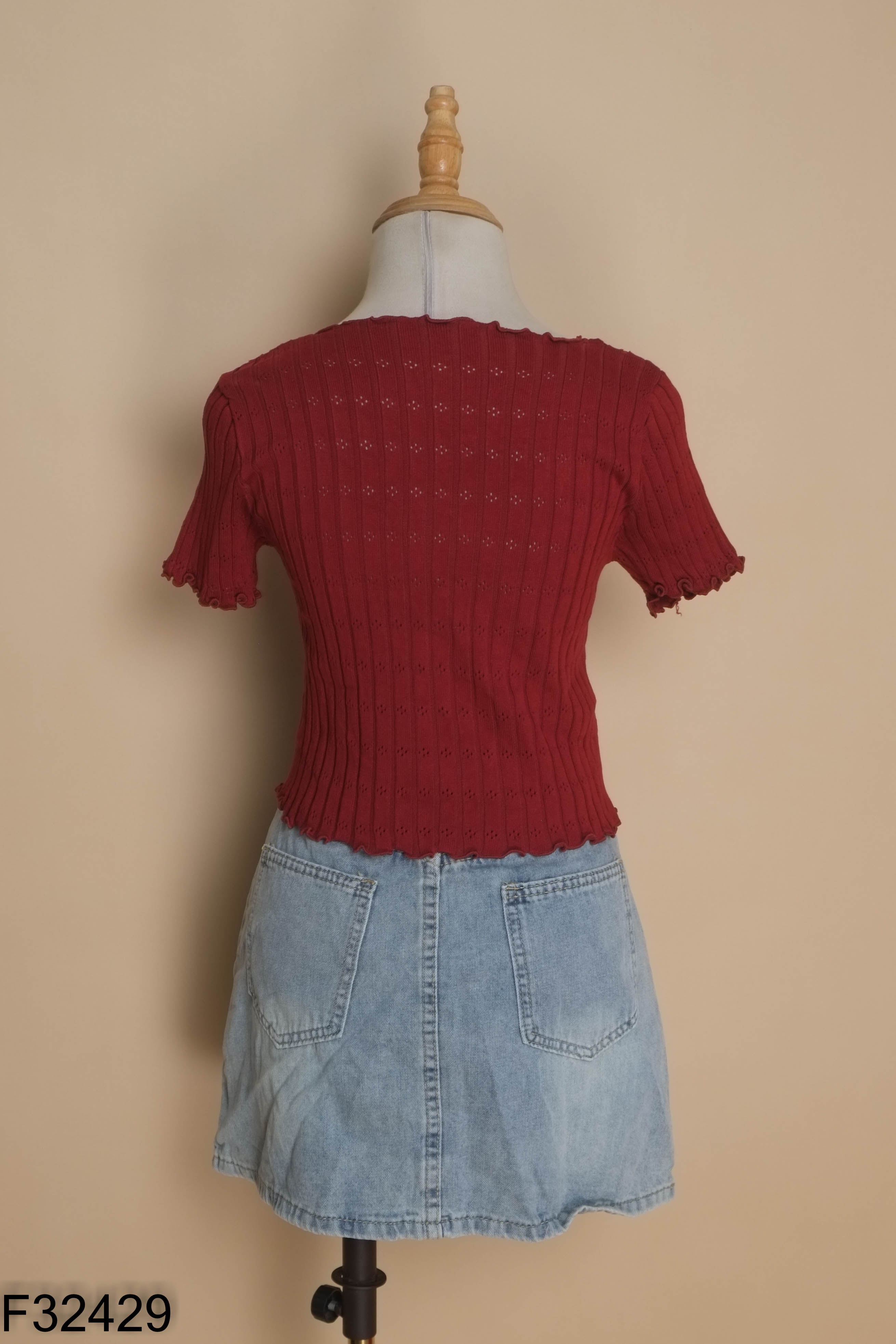 Set Áo len mongtoghi đỏ + chân váy jeans