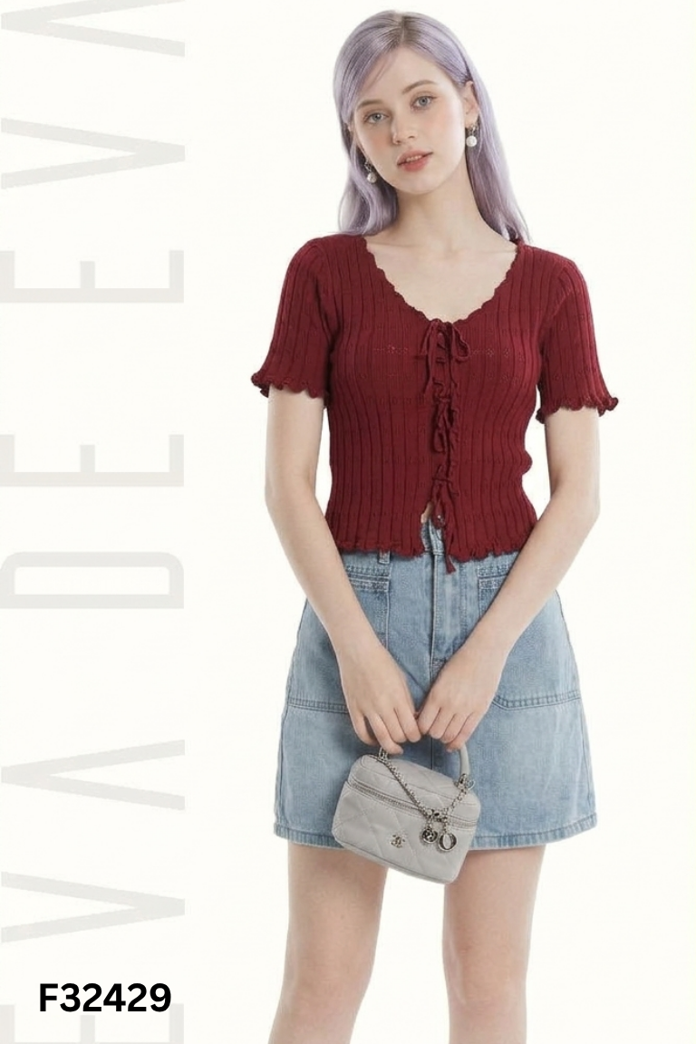Set Áo len mongtoghi đỏ + chân váy jeans