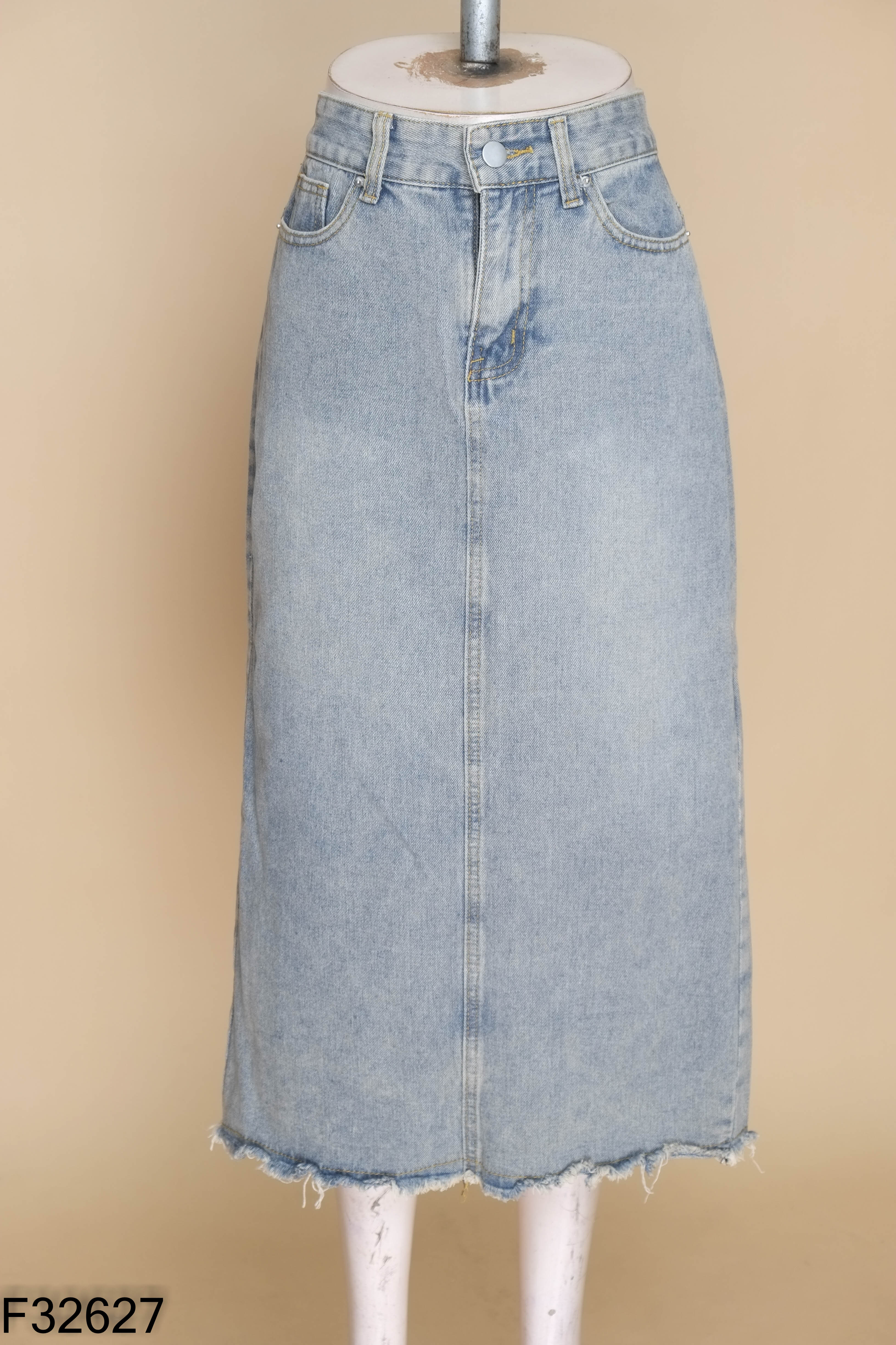 Chân váy jeans xanh trơn