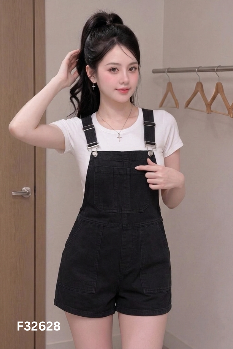Quần yếm jeans đen trơn