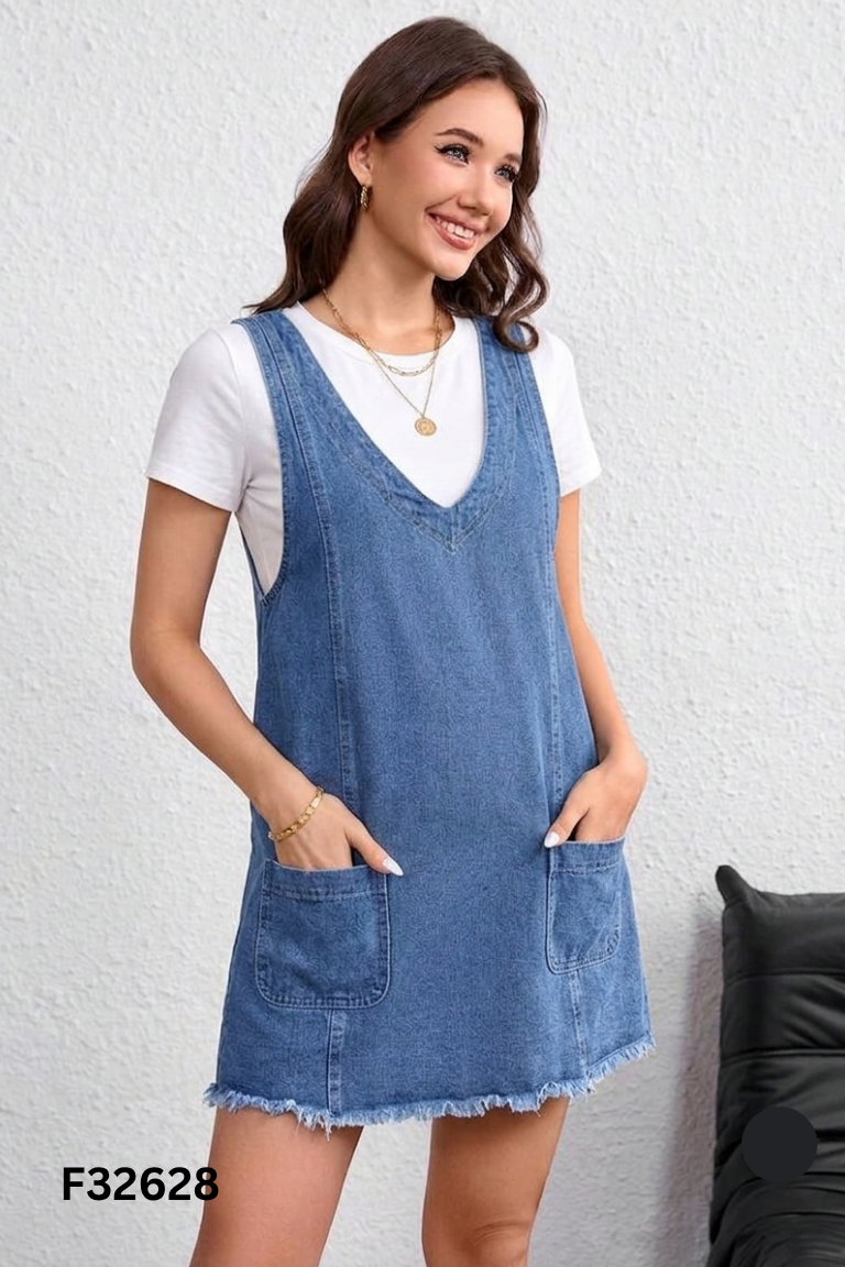 Yếm jeans xanh trơn
