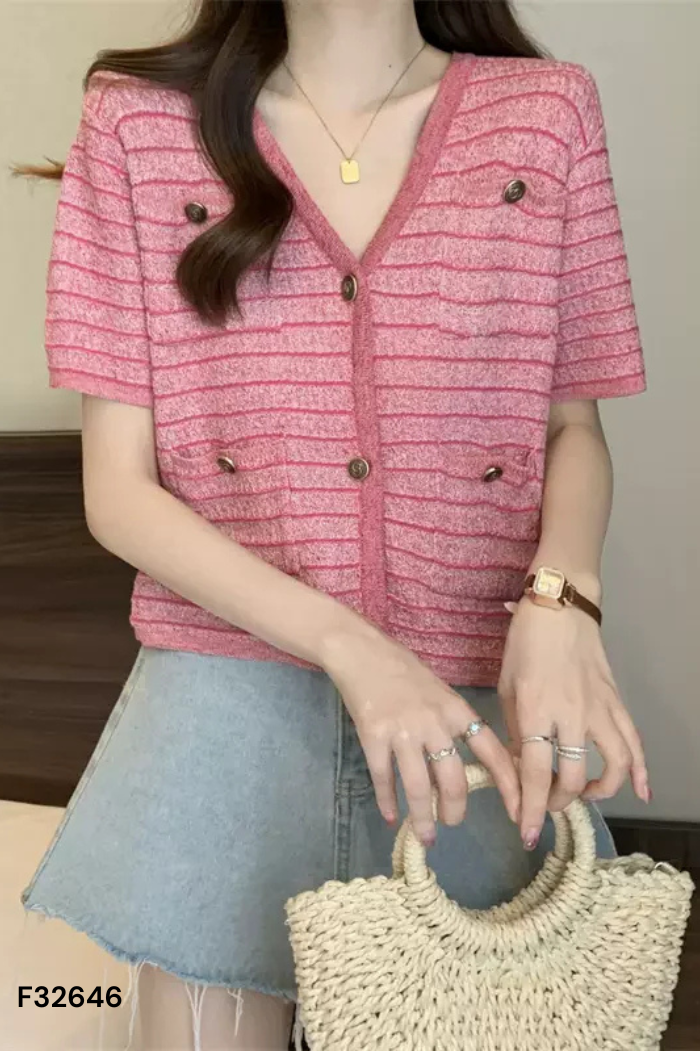 Áo len dệt kim hồng sen