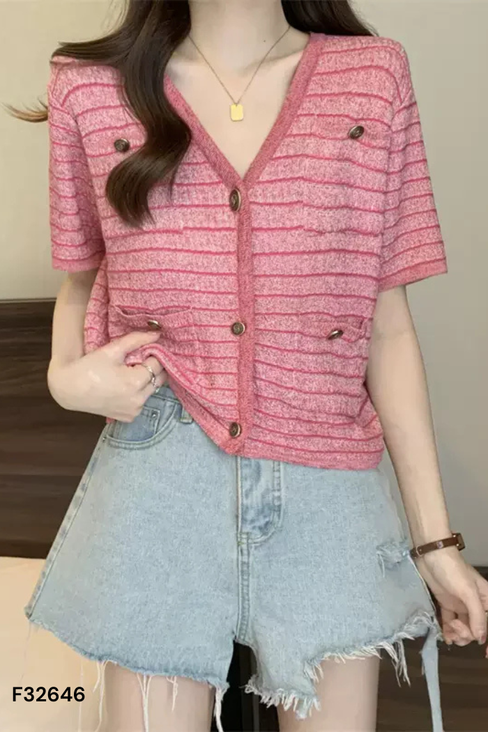Áo len dệt kim hồng sen
