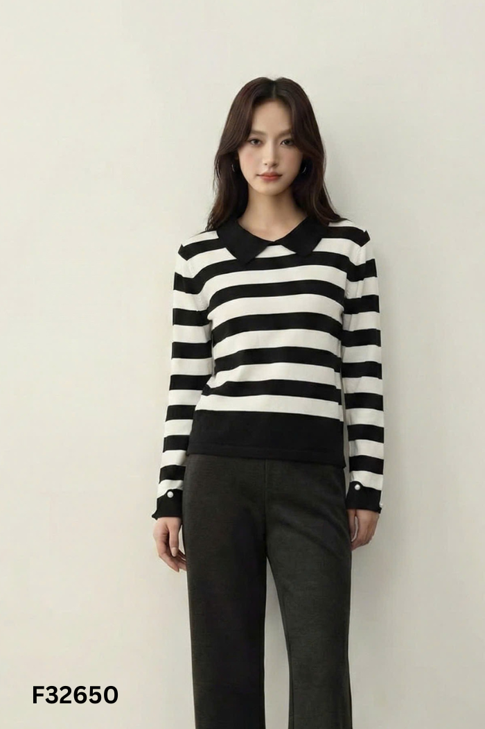 Áo len đen mix trắng