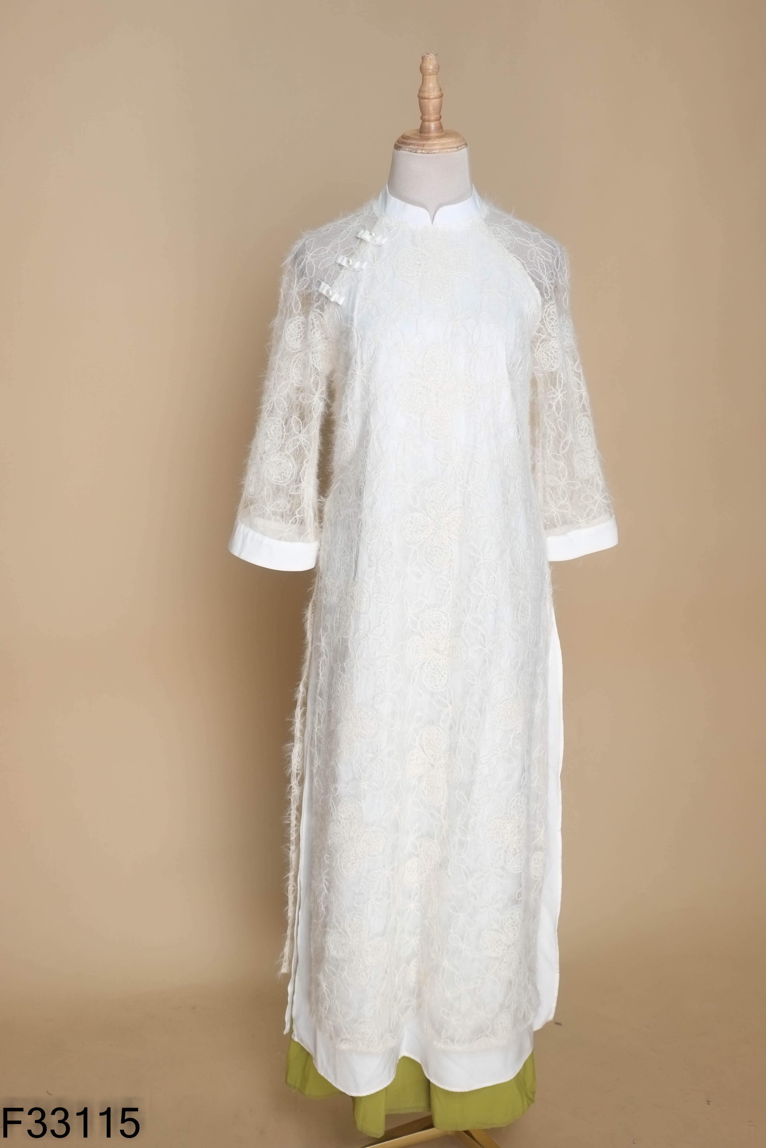 NEWTAG Set áo dài be + quần xanh