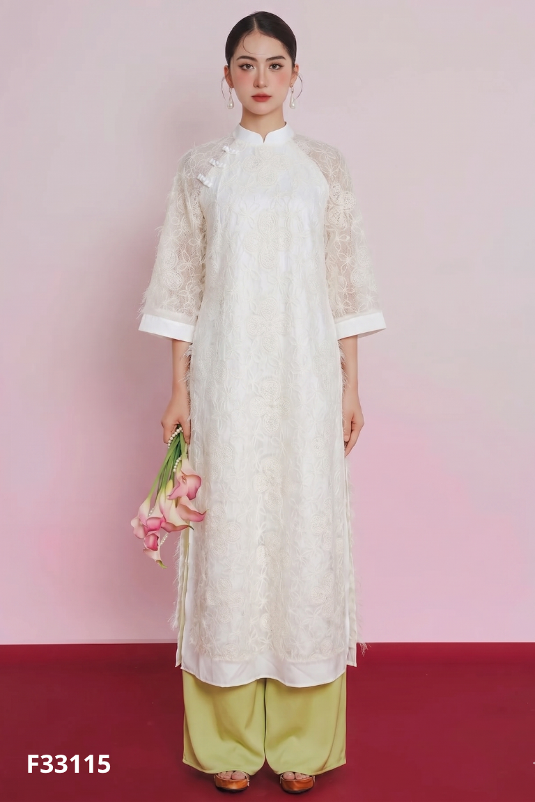 NEWTAG Set áo dài be + quần xanh