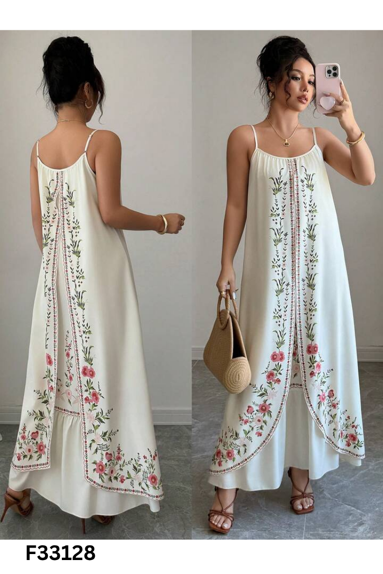 Váy be suông hai dây họa tiết hoa