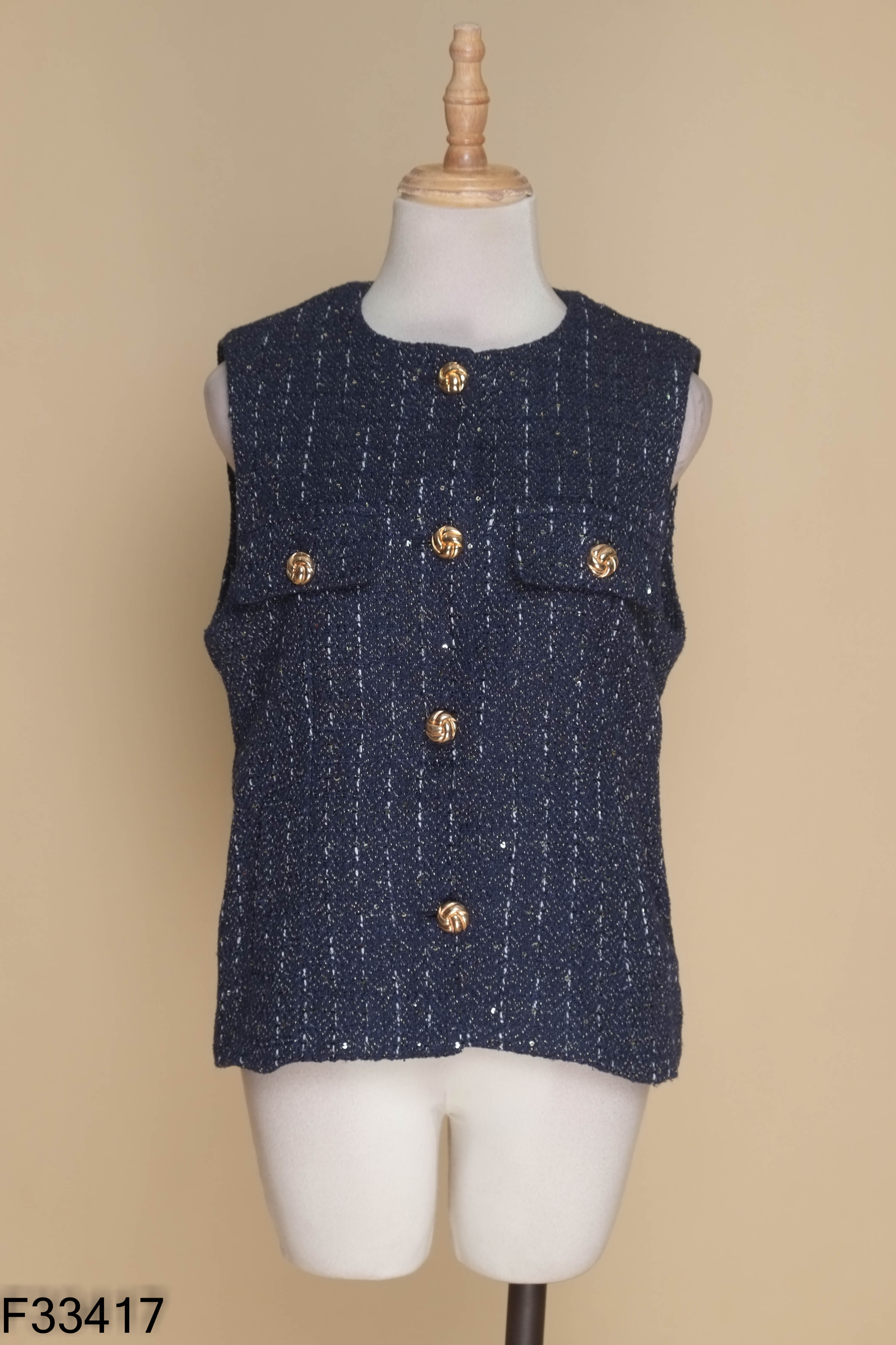 Áo dạ tweed xanh than ánh nhũ