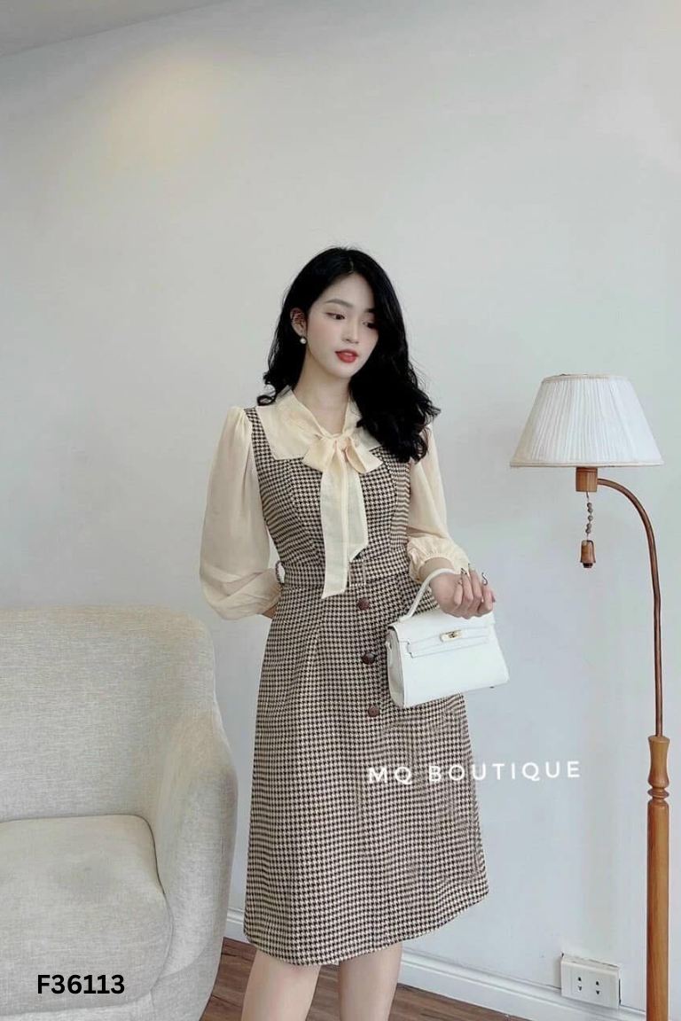 Váy dạ nâu phối be