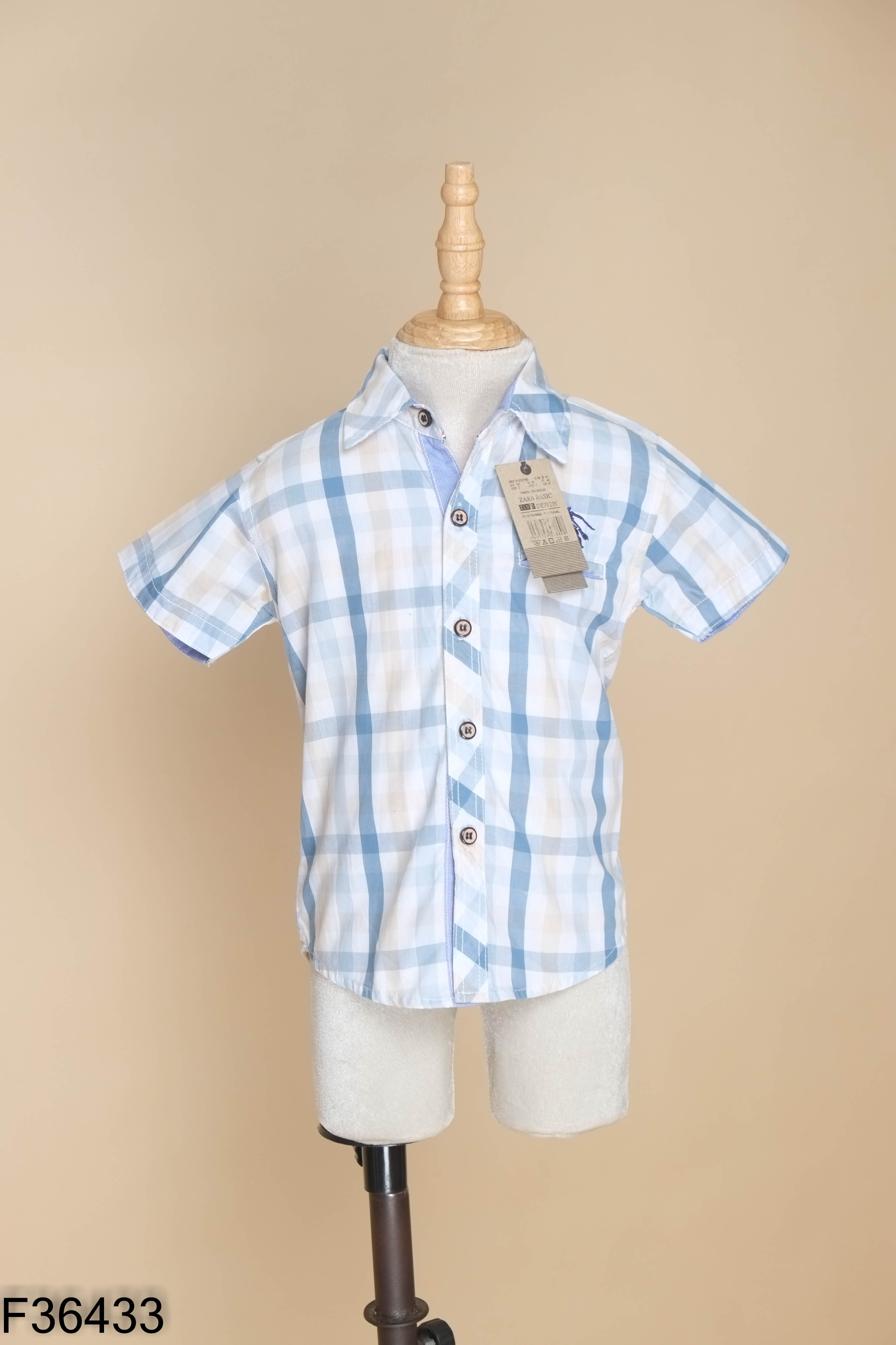 NEWTAG Áo sơ mi xanh kẻ caro kids