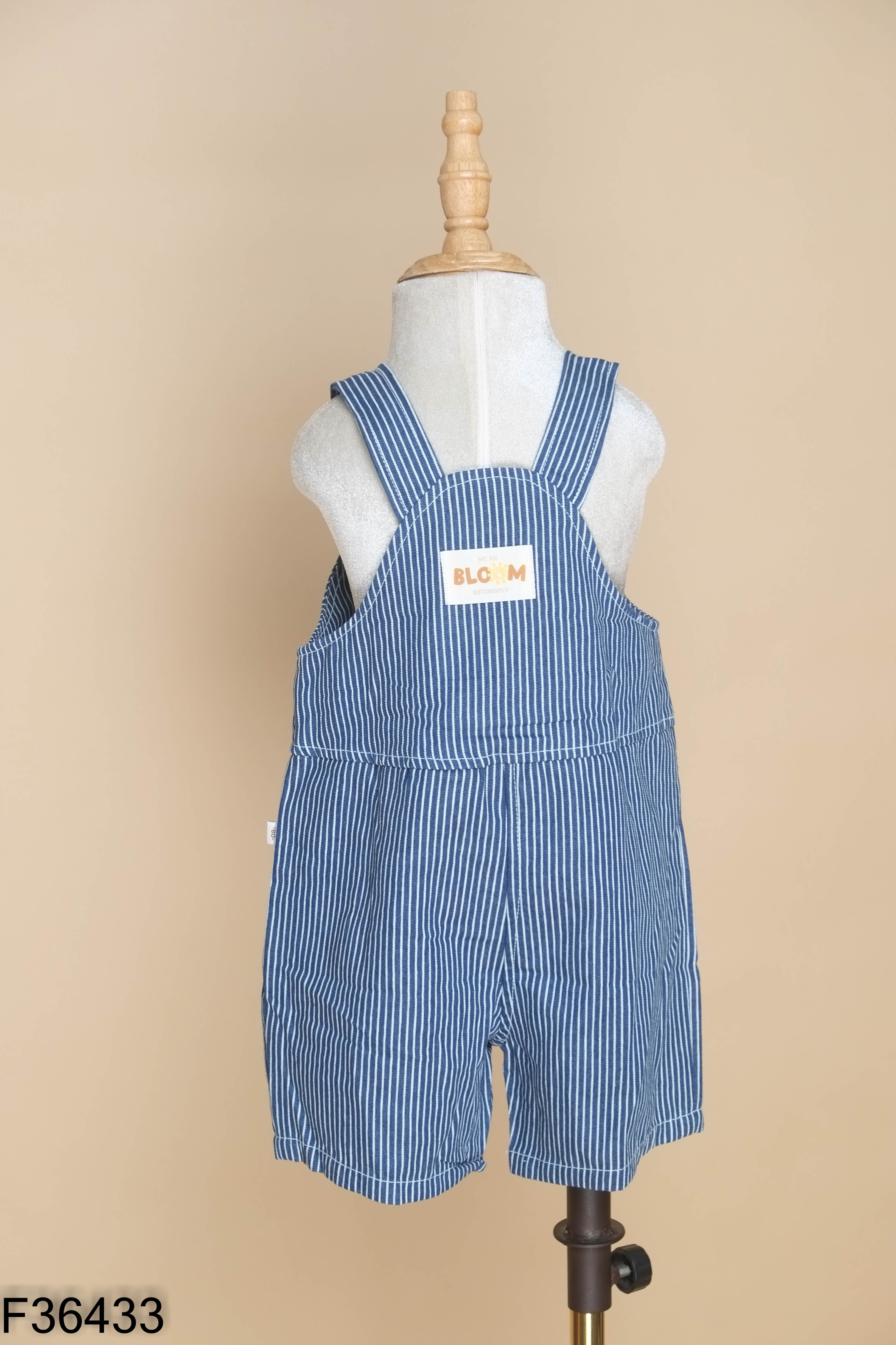 Quần yếm xanh BLOOM kẻ trắng kids