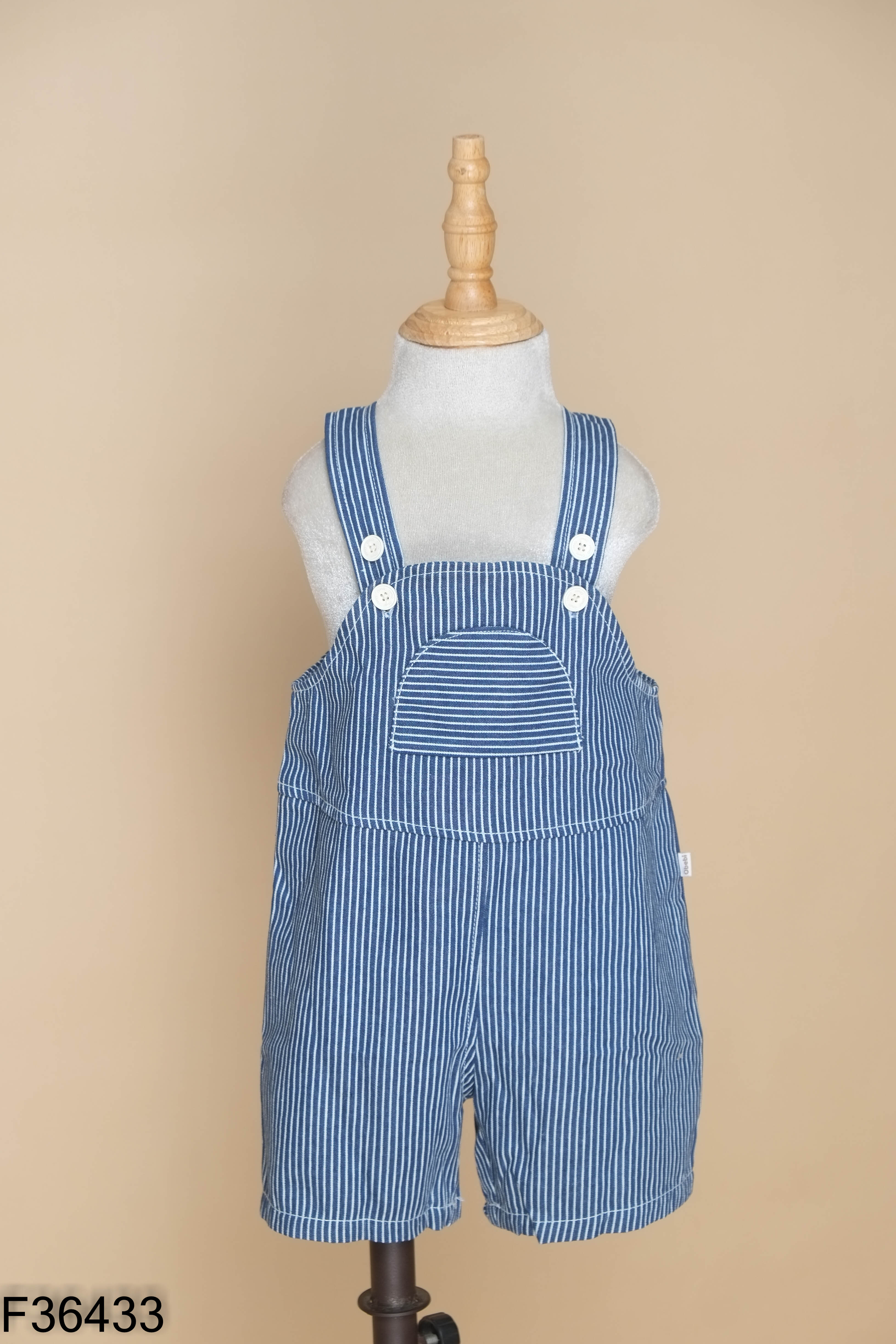Quần yếm xanh BLOOM kẻ trắng kids