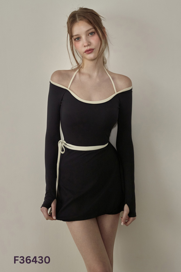 SET suits đen trễ vai tay dài+ choàng